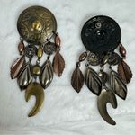 Vintage Large Medallion Coins & Feathers Earrings Tribal Navajo Native American Gold Photo 5