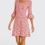 Draper James  Red Coral and Blue Floral Ruffle Sleeve Dress Photo 0
