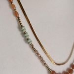 Loft  Minimalist Layered Herringbone Chain Gold Tone Multi-Colored Bead Necklace Photo 3