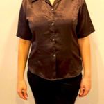 Chocolate brown Satin short sleeve shirt NWOT Photo 1