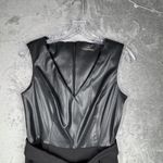 Calvin Klein  Jumpsuit XS Black Faux Leather Wide Leg V-Neck Tie Waist Formal Photo 3