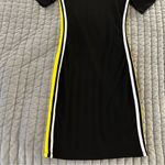 H&M  black track dress with yellow and white stripes. EUC. Size small‎ Photo 1