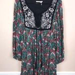 Floreat Women’s Boho Floral Print Embroidered Tassels Front Long Sleeve Dress Size M Photo 0