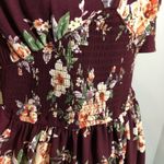 Xhilaration NWOT Burgundy Wine Maroon White Cream Floral Flutter Short Sleeve Mini Dress New Photo 12