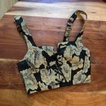 Urban Outfitters  Gold Black Floral Brocade Crop Top Lace Up Size Small‎ Photo 1