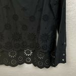 J.Crew Size 6 Black Funnelneck Eyelet Shirt Daisy Bees Long Sleeve Button Hi Low Photo 7