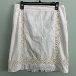 Boden White Knee Length A Line Skirt Gold Embroidery Filigree Cottagecore Sz 10 Photo 0