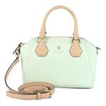 Kate Spade NEW YORK-MINT MOJITO PIPPA PARNELL STREET LEATHER SATCHEL Perfect spring bag, mint green white tan handle and crossbody strap, top zip closure, stripe print interior, inside zip pocket, inside two open pockets, amazing condition, there are two call outs, a small smudge on the bottom of the bag and a small smudge on one corner, please see the last two pictures **This bag is preowned and is being sold as is** Photo 1