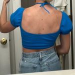 ZARA  Turquoise Ribbed Puff Sleeve Crop Top Photo 4