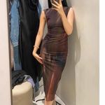 ZARA  NWT Printed tulle mesh fully lined fitted ruched midi dress Photo 2