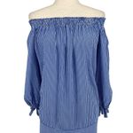 Sans Souci Coastal Striped Off Shoulder Dress Size Medium Nautical Beachy Photo 5