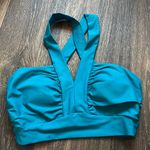 Lanston Sport Element Ruched Halter Sports Bra in Teal Photo 0