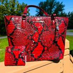 Brahmin  Asher Tote & Jane Wallet Set Lipstick Melbourne Croc Leather NWT Photo 0