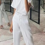 ZARA Cuffed Wide Leg Work Pants with Pockets - White - Small Photo 8