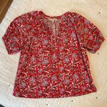 Loft Spring Bloom Tie Neck Puff Sleeve Floral Puff Sleeve Peasant Top Size M Photo 9