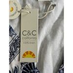 C&C California  100% Linen Top Womens Sz M Blue & White Crop Boho Coastal NWT Photo 5