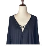 Saks 5th Avenue Saks Fifth Avenue Shirt Women XL Black Cotton Modal Lace Up Top Nautical Coastal Photo 2