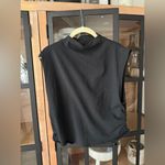 Quince mock neck top ruched Stretch Cotton Jersey Sleeveless tank cropped Black Size XL Photo 1