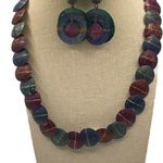 Vintage Cleopatra Purple Beaded Pendant Necklace & Circular Earrings Set Photo 1