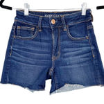 American Eagle Woman's 2 Hi-Rise Shortie Denim Shorts Dark Wash Summer Cut Offs Photo 0
