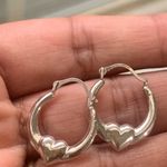 14k White Gold Heart Hoop Earrings Photo 1