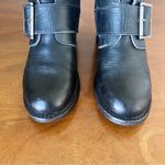 Frye  • Sabrina Double Buckle Boot ankle bootie black leather block heeled moto Photo 4