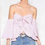 Nasty Gal Women’s Pink & White Off the Shoulder Tie Front Bow Regrets Top Size 2 Photo 0