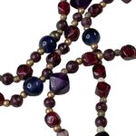 Vintage Multicolor Beads Necklace Long Purple Red Blue Gold Tone Jewelry u Photo 2