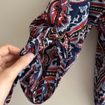 Michael Kors Multicolor Paisley Roll Tab Sleeve Smocked Blouse, Size Large Photo 5