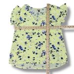 SO  Heritage Floral Lace Up V Neck Short Sleeve Blouse Yellow Blue Small Photo 9
