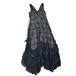 Sundance Champs De Fleur Lace Ruffle V-Neck Black Maxi Boho Dress Womens LARGE Photo 3