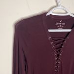 American Eagle  Soft & Sexy lace up burgundy long sleeve t-shirt size S Photo 3