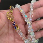 Vintage Clear Aurora Borealis AB Crystal Czech Fire Beads Enamel Clasp Necklace Photo 2