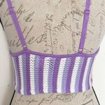 Divided by H&M Tank Top Cropped Small Striped Crochet Bohemian Beach Festival Purple Photo 5