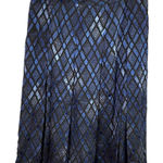 Alfani  Silk Shimmer Blue Black Midi Skirt Size 8 Photo 0