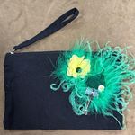 Black and Green Clutch with Floral Accent Photo 0