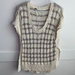 Free People  Gray & Cream Striped High Low Knit Short Sleeve Shirt Photo 2