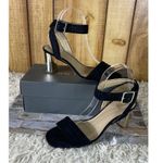 Ann Taylor Black Suede ROWAN Strappy GOLD METALLIC Block Heel Sandals Size 7M Photo 1