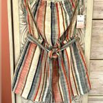 Forever 21 multicolored striped boho tube romper shorts with waist tie small NWT Photo 4