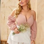SheIn  Curve Chic Pink Cold Shoulder Top Photo 0