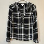 Candie's Candie’s Women’s Army Green Plaid Half Zip Sheer Long Sleeve V Neck Blouse XS Photo 13