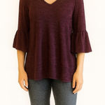 Nordstrom Size Large Bell Sleeve Heathered Purple Bohemian Style Top Photo 0