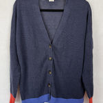 Boden Women's Linen Cardigan Sweater Blue Colorblock Red Cuff Size US 6 UK 10 Photo 0