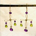 14kt yellow gold handmade earrings. Purple Photo 1