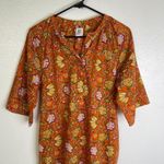 dRa Los Angeles Floral Dress Womens Small Orange 3/4 Sleeve Button Boho Cotton Photo 0
