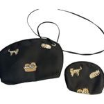 VTG Embroidered Black Purse & Coin Purse Set Cute Cats & Kittens Design, 4"x7.5" Photo 0