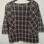 Talbots ‎ Plus Petite Top Black Plaid 3/4 Sleeve Zipper Pockets Photo 0