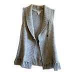 Charter Club Petite Gray Knit Fringe Vest Shawl Collar Button Front P/S Photo 9