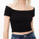 Hollister Edgy Smocked Cropped Off Shoulder Shirt Medium Grunge Minimalist Rock Photo 2