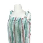 Davi & Dani Chiffon Overlay Dress Green Pink Flowy Ruched Neckline Tie Straps Photo 4